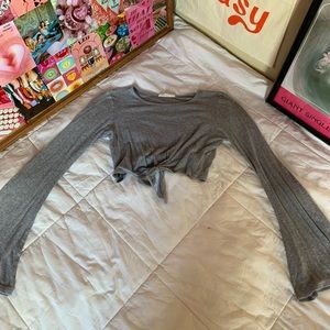 Grey Flare Sleeve Crop Top